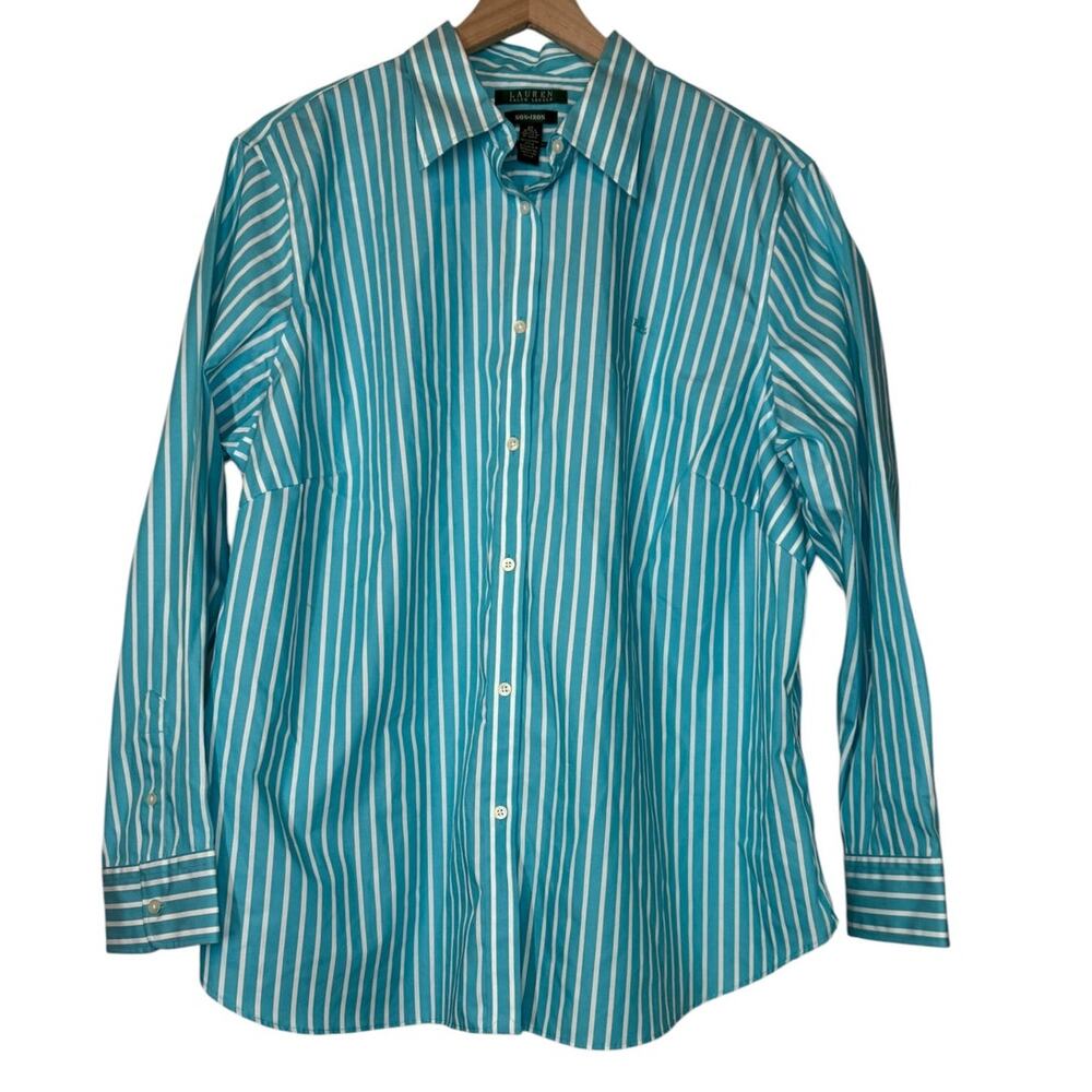 Lauren Ralph Lauren 2X Blue White Stripe Non-Iron Button Up Shirt NWT